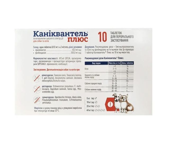 Каниквантель Плюс 10таб(упаковка) антигельминтик широкого спектра действия с ароматом мяса 1504 фото