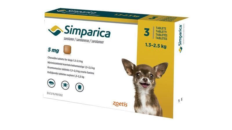 Simparica (Симпарика) Таблетки от блох и клещей для собак весом от 1,3 до 2,5кг (1 упаковка 3таб) до 07.2026 14342 фото