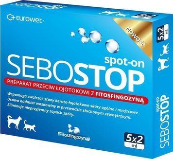 Себостоп Капли Sebostop Spot-on с фитосфингозином против себореи для кошек и собак 1уп (5*2мл) 90567 фото