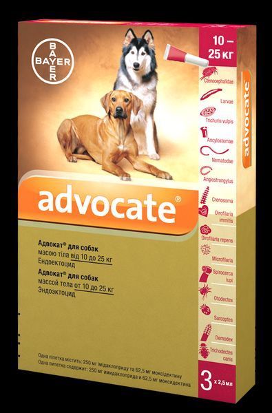 Адвокат для собак от 10 до 25 кг Advocate капли для собак (упаковка 3пипетки) 73721 фото