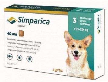 Simparica (Симпарика) Таблетки от блох и клещей для собак весом от 10 до 20 кг 1таблета 18719 фото
