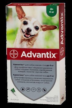 Адвантикс BAYER Advantix для собак вага до 4 кг 1піпетка 0,4 мл 3496 фото